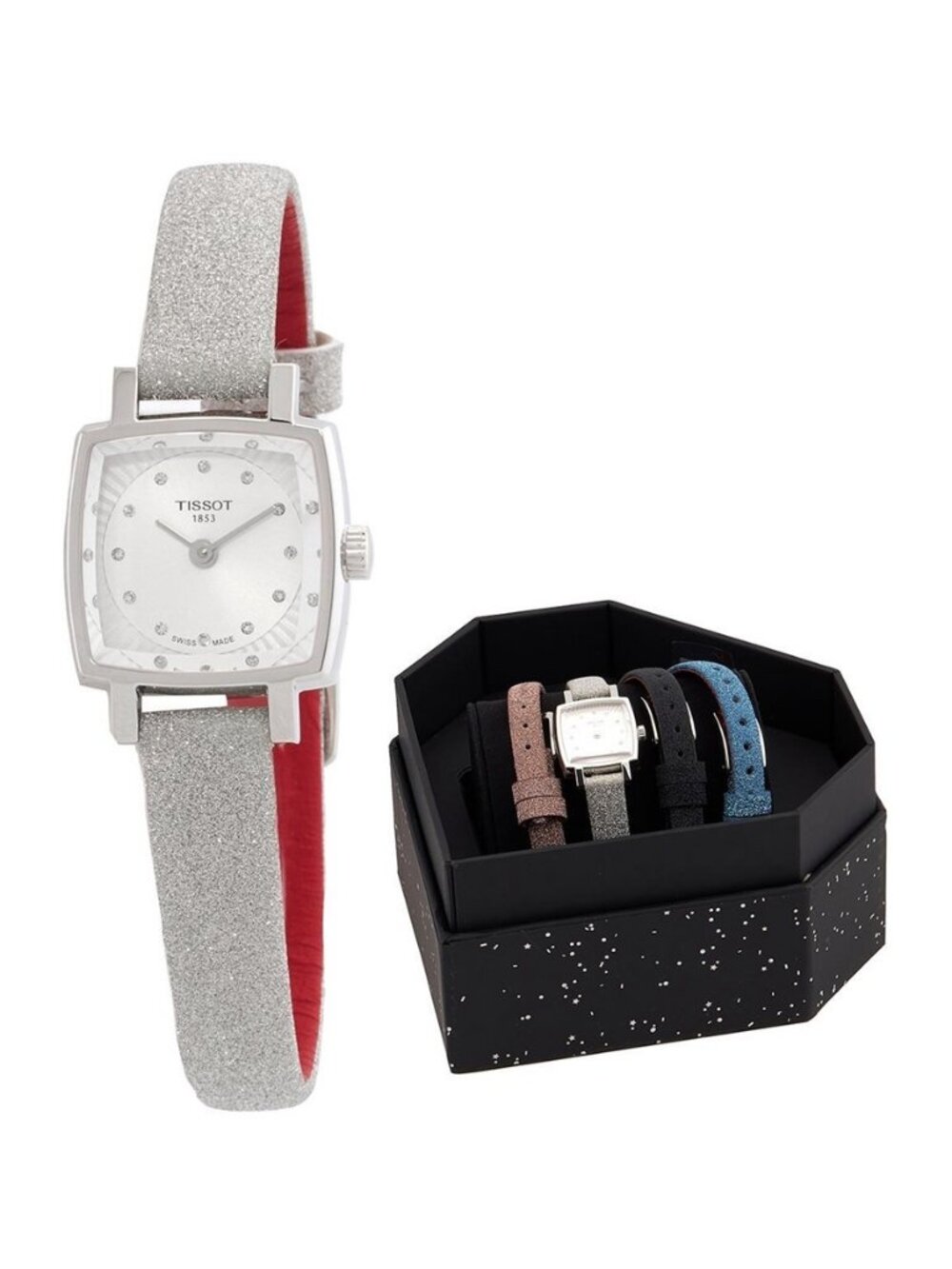 NWT Authentic Tissot Lovely Square Festive Kit Quartz Diamond Silver Dial Women'
